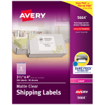 Avery Matte Shipping Labels With Sure Feed Technology, 5664, Rectangle, 3-1/3in x 4in, Clear, Pack Of 300