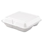 Dart Hinged-Lid Carryout Food Containers, 3 Compartments, 2 5/16inH x 7 1/2inW x 8inD, White, Pack Of 200