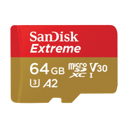 SanDisk Extreme - Flash memory card (microSDXC to SD adapter included) - 64 GB - A2 / Video Class V30 / UHS-I U3 / Class10 - microSDXC UHS-I