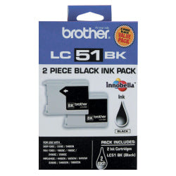 Brother LC51 Black Ink Cartridges, Pack Of 2, LC512PKS