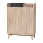 Baxton Studio Fella 2-Tone Entryway Shoe Cabinet With Lift-Top Storage, Oak Brown/Dark Gray