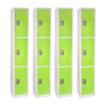 Alpine Large 3-Tier Steel Lockers, 72inH x 12inW x 12inD, Green, Pack Of 4 Lockers