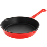 MegaChef Enameled Round 8in Cast Iron Frying Pan, Red