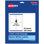 Avery Permanent Labels With Sure Feed, 94127-WMP50, Rectangle, 4-3/4in x 3-1/2in, White, Pack Of 200