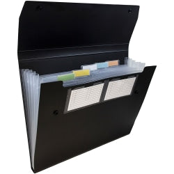 JAM Paper Plastic 6-Pocket Expanding Folder, 1-1/2in Expansion, 9in x 13in, Black