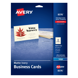 Avery Clean Edge Printable Business Cards With Sure Feed Technology For Inkjet Printers, 2in x 3.5in, Ivory, 200 Blank Cards