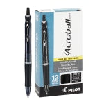 Pilot Acroball Colors Retractable Advanced Ink Pens, Medium Point, 1.0 mm, Black Barrel, Black Ink, Pack of 12 Pens