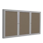 Ghent 3 Door Enclosed Fabric Bulletin Board, Satin Aluminum Frame, 48inH x 96inW, Taupe