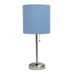 Creekwood Home Oslo Power Outlet Metal Table Lamp, 19-1/2inH, Blue Shade/Brushed Steel Base