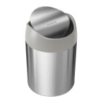 simplehuman Mini Round Steel Trash Can, 7-3/8inH x 5inW x 5inD, 1.6 Qt, Stainless Steel