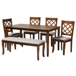 Baxton Studio Andor 6-Piece Dining Set, 29-1/8inH x 59-1/16inD x 35-7/16inD, Gray/Walnut