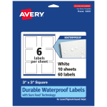 Avery Waterproof Permanent Labels With Sure Feed, 94101-WMF10, Square, 3in x 3in, White, Pack Of 60