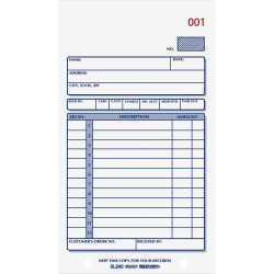 Rediform 3-Part Carbonless Purchase Order Book - 50 Sheet(s) - 3 PartCarbonless Copy - 5.50in x 7.87in Sheet Size - White, Canary, Pink - Blue Print Color - 1 Each