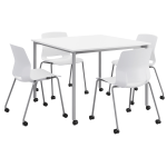 KFI Studios Dailey Square Dining Set With Caster Chairs, White/Silver