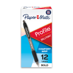 Paper Mate Profile Retractable Ballpoint Pens, Bold Point, 1.4 mm, Translucent Black Barrel, Black Ink, Pack Of 12