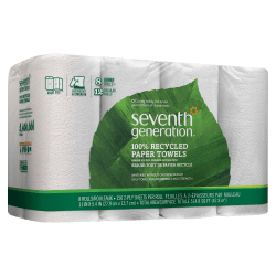 Seventh Generation 2-Ply Paper Towels, 100% Recycled, 156 Sheets Per Roll, Pack Of 8 Rolls