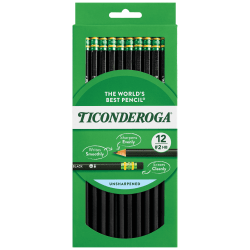 Ticonderoga Pencils, #2 Soft Lead, Black Barrel, Box Of 12