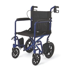 Medline Aluminum Transport Chair, 12in Wheels, Blue