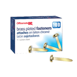 OIC Brass-Plated Paper Fastener, No. 4, 1in, Box Of 100