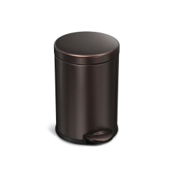 simplehuman Round Stainless-Steel Mini Step Trash Can, 1.2 Gallons, 12-1/8inH x 7-5/8inW x 10inD, Dark Bronze