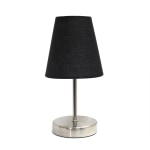 Creekwood Home Nauru Petite Metal Stick Table Lamp, 10-1/2inH, Black Shade/Sand Nickel Base