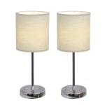 Simple Designs Mini Basic Table Lamp with Fabric Shade, 11inH, White/Chrome, Set of 2 Lamps