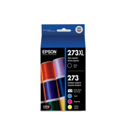 Epson 273XL/273 Claria High-Yield Black And Photo Black And Cyan, Magenta, Yellow Ink Cartridges, Pack Of 5, T273XL-BCS