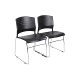 Boss Office Products Plastic Seat, Plastic Back Stacking Chair, 18in Seat Width, Black Seat/Chrome Frame, Quantity: 2