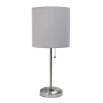 Creekwood Home Oslo Power Outlet Metal Table Lamp, 19-1/2inH, Gray Shade/Brushed Steel Base