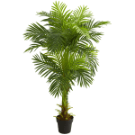 Nearly Natural Double Stalk Hawaii Palm 60inH Artificial Tree With Pot, 60inH x 11inW x 11inD, Green