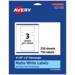 Avery Permanent Labels With Sure Feed, 94246-WMP250, Rectangle, 2-1/2in x 5in, White, Pack Of 750