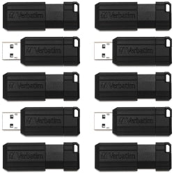 Verbatim PinStripe USB Flash Drive, 64GB, Black, Pack Of 10