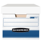 Bankers Box Stor/File Medium-Duty Storage Boxes With Locking Lift-Off Lids And Built-In Handles, Letter Size, 24in x 12in x 10in, 60% Recycled, White/Blue, Case Of 12