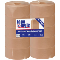 Tape Logic Reinforced Water-Activated Packing Tape, #7000, 3in Core, 2.8in x 150 Yd., Kraft, Case Of 10