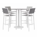 KFI Studios Eveleen 5-Piece Outdoor Patio Set, 33-13/16inH x 35inW x 35inD, White/Gray Chairs, White Table