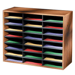 Fellowes Literature Organizer, 24 Compartments, 23 7/16inH x 29 7/16inW x 11 7/8inD, Oak