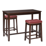 Linon Walker 3-Piece Counter Set, 36inH x 47-1/4inW x 23-1/4inD, Brown/Red