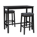 Linon Walker Faux Leather 3-Piece Bar Set, Black