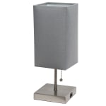 Simple Designs Petite Stick Lamp With USB Charging Port, 14-1/4inH, Brushed Nickel Base/Gray Shade