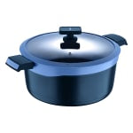 Masterpro Gastro Diamond Collection Cast Aluminum Dutch Oven With Tempered Glass Lid, 7.5-Quart, Blue