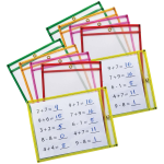 Pacon Dry-Erase Pockets, 9in x 12in, Assorted Neon Colors, 10 Pockets Per Pack, Set Of 2 Packs