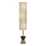 Adesso Carmen Floor Lamp, 59inH, Beige Shade/Antique Brass And Walnut Base