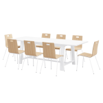 KFI Studios Midtown Dining Table With 8 Chairs, White Table, Natural/White Chairs