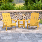 Flash Furniture Charlestown All-Weather Poly Resin Wood Adirondack Chairs With Side Table, Yellow