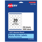 Avery Permanent Labels With Sure Feed, 94508-WMP250, Round, 1-2/3in Diameter, White, Pack Of 5,000