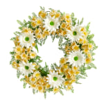 Nearly Natural Mixed Daisy 21inH Artificial Wreath, White