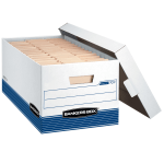 Bankers Box Stor/File Medium-Duty Storage Boxes With Locking Lift-Off Lids And Built-In Handles, Letter Size, 24in x 12in x 10in, 60% Recycled, White/Blue, Case Of 4, 70107