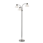 Adesso Presley 3-Arm Floor Lamp, 69inH, Clear Shade/Polished Nickel Base