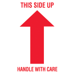 Tape Logic Preprinted Shipping Labels, DL1050, Arrow With "This Side Up Handle With Care", 3in x 5in, Red/White, Roll Of 500