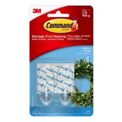 Command Medium Plastic Hooks, 2-Command Hooks, 4-Command Strips, Damage-Free, Clear